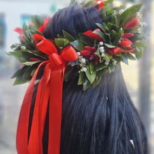 Coroncina velo bianco pampas e peperoncino